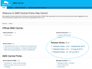 SMS Central Release Notes